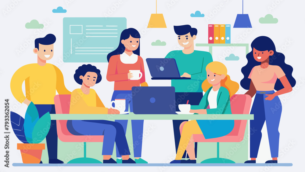 A group of coworkers renting a shared workspace reducing costs for everyone. A group of coworkers renting a shared workspace reducing costs for everyone.