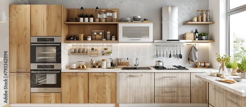 Scandinavian kitchen merges modern rustic elements. Compact vertical cabinet maximizes space, blending textures seamlessly 🍽️🏡 #NordicCharm