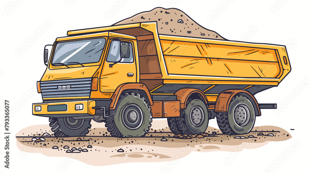 Heavy tipper with a driver and with sand isolated. Vector