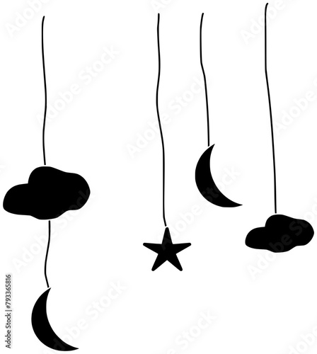 baby illustration cradle silhouette home logo hanging icon furniture outline decoration decor child decorative care cloud childhood crib handmade shape kids infant toy for vector graphic background