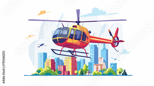 Helicopter tour in city. Vector flat illustration 