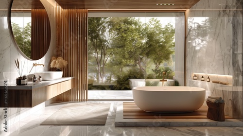 Bathroom Design Photography, Modern Bathroom with Large Windows and Tropical Plants
