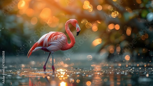 Flamingo Stand in The Water With Beautiful background Nature 4K Wallpaper