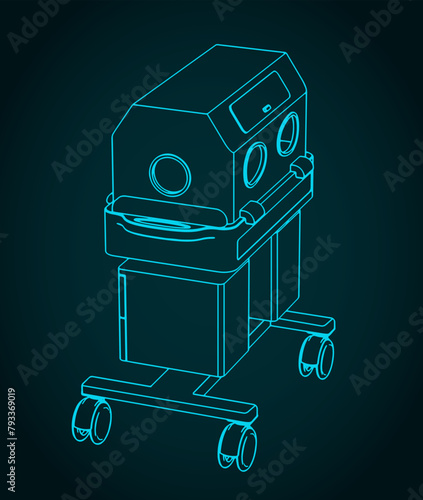 Baby Incubator isometric blueprint
