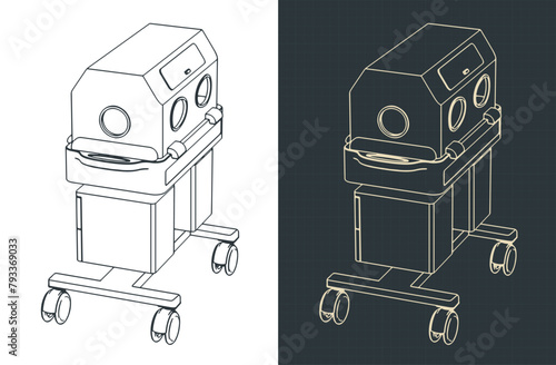 Baby Incubator isometric blueprints