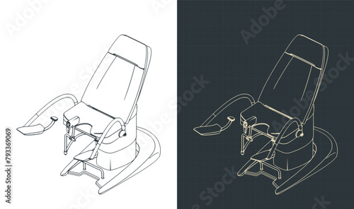 Gynecological examination chair isometric blueprints