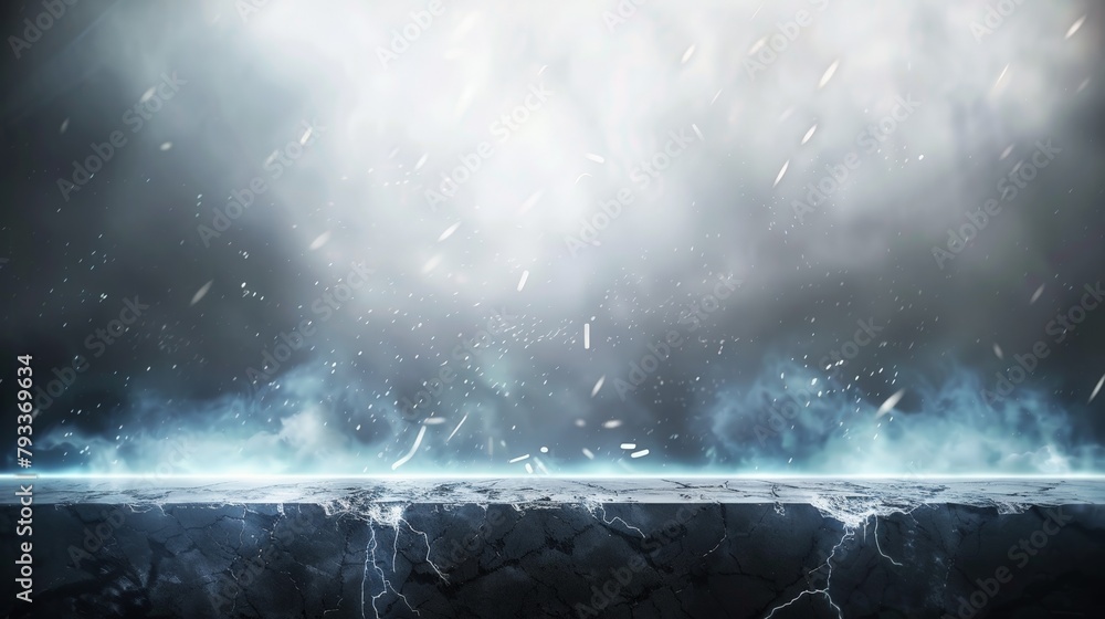 Atmospheric Storm Over Cracked Ice Wallpaper. Generative AI.