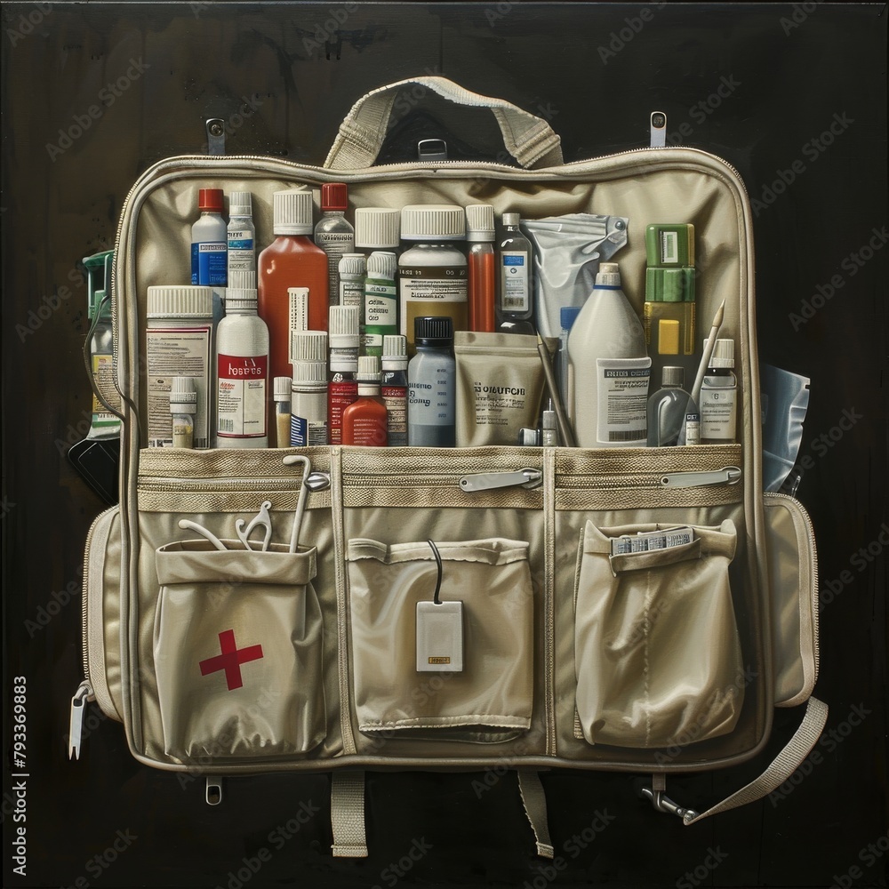 Essential Care: Nurse's Pouch Laden with Medical Supplies for Critical Situations Essential Care: Nurse's Pouch Laden with Medical Supplies for Critical Situations