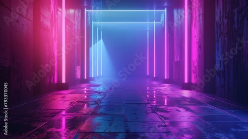 Neon glow futuristic corridor background