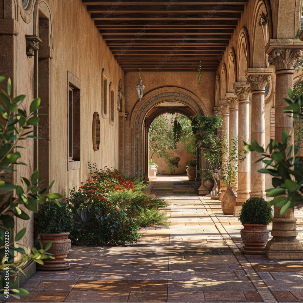 Tuscan-Inspired Peristyle: Warm and Stylish Detailing in UHD 8K