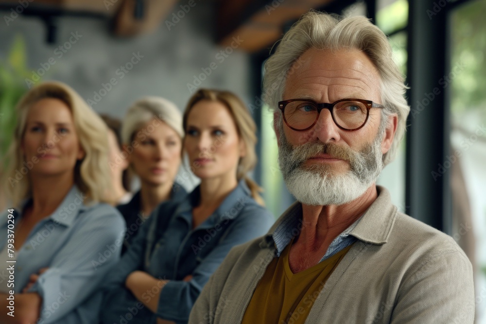 Portrait of a senior businessman with his business team in the background Portrait of a senior businessman with his business team in the background