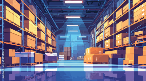 Warehouse interior vector illustration. Inside fact photo
