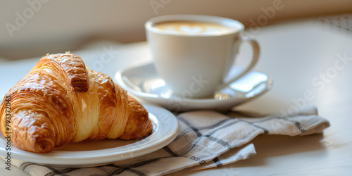 croissant on dish and coffee closeup