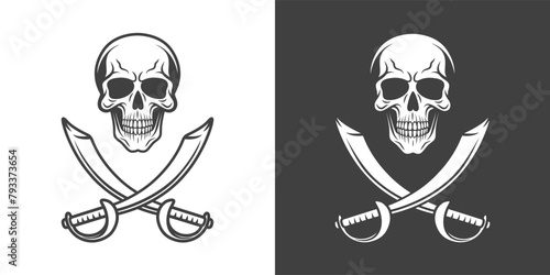 Vector Skull and Crosshairs Sabers Set. Hand Drawn Skull Head Design Template