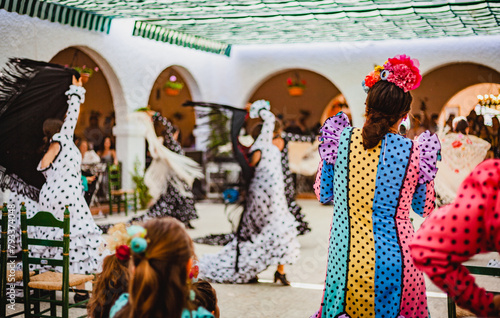 traditional spanish woman dance festival in rota, andalusia spain