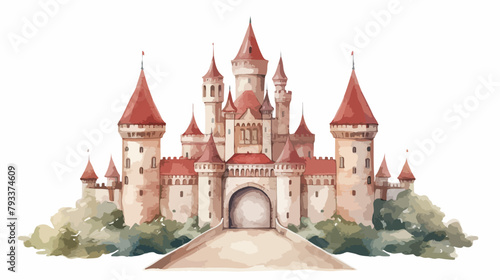 Watercolor Castle Clipart 2d flat cartoon vactor il