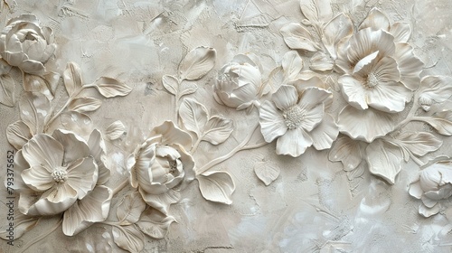Blossoms Adorning Textured Plaster Surface
