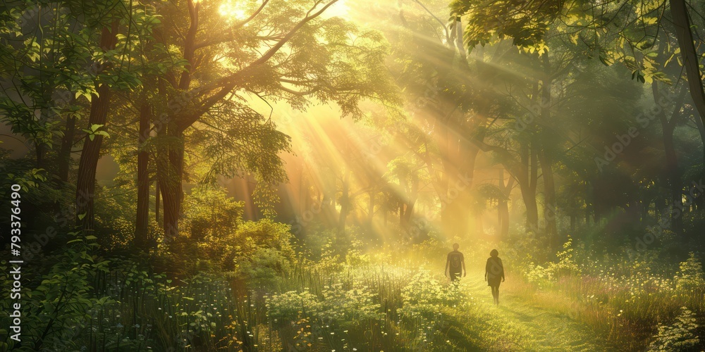 Beautiful tropical green forest view with sun flare in misty morning. Beautiful tropical green forest view with sun flare in misty morning.
