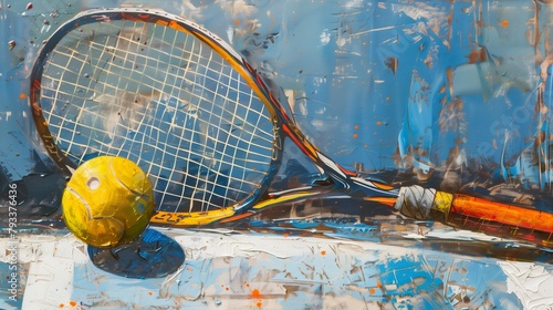 Racquetball racquet and ball, vividly painted to emphasize the intensity and energy of racquetball