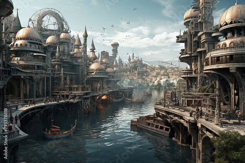 Steampunk Coastal Cityscape