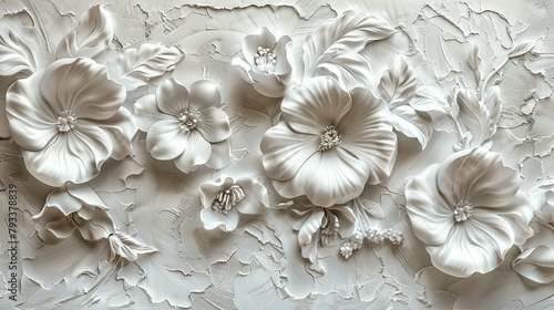 Textured Plaster Wall with 3D Floral Accents
