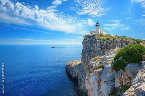 view of a rocky mountainous cliff with the blue ocean sea water landscape