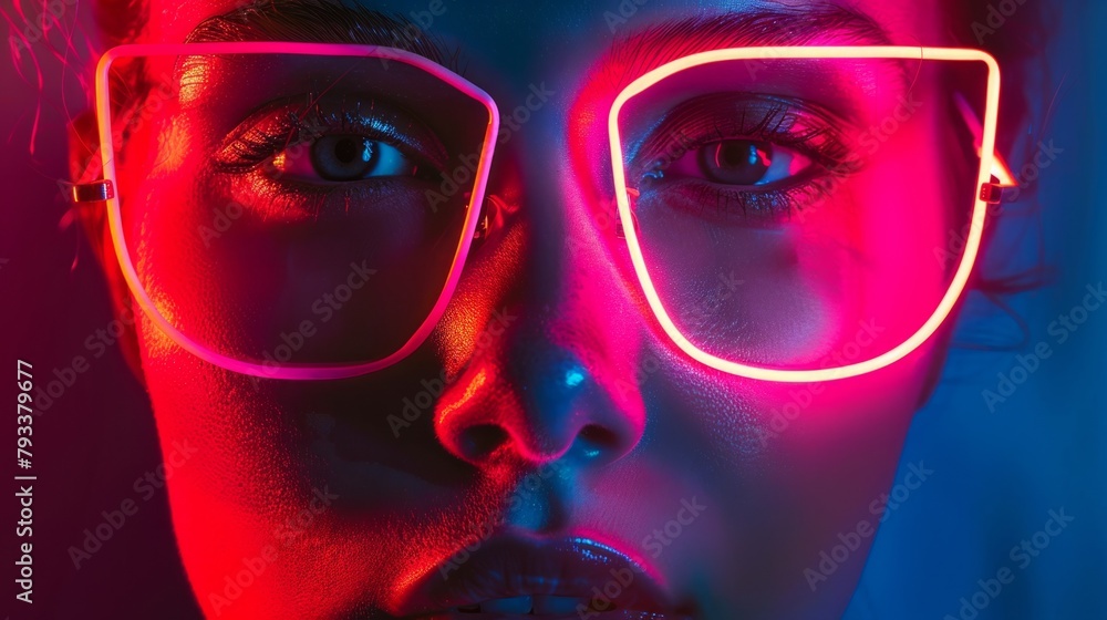 portraits with neon lights generative ai