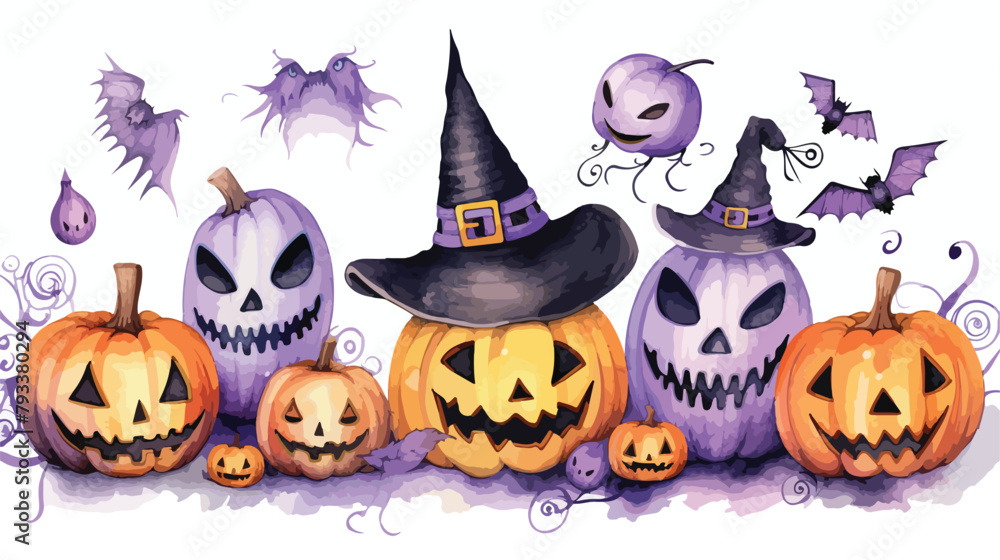Watercolor Halloween Frame Clipart 2d flat cartoon