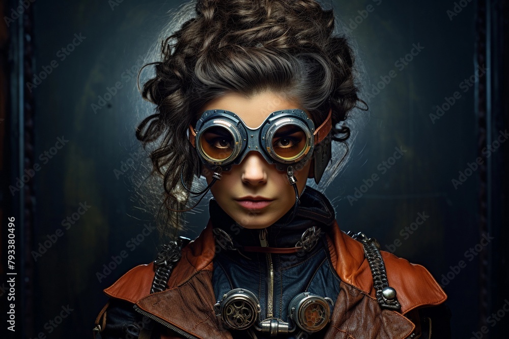 Steampunk Woman with Goggles and Leather Accessories