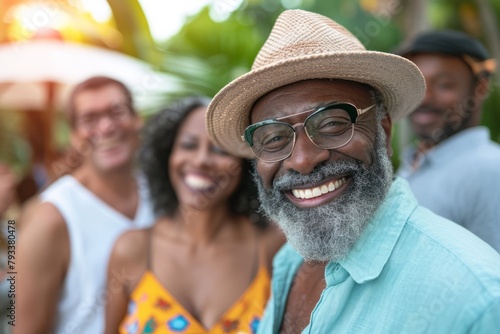 Portrait of a senior African American man with his friends in the background © Inigo
