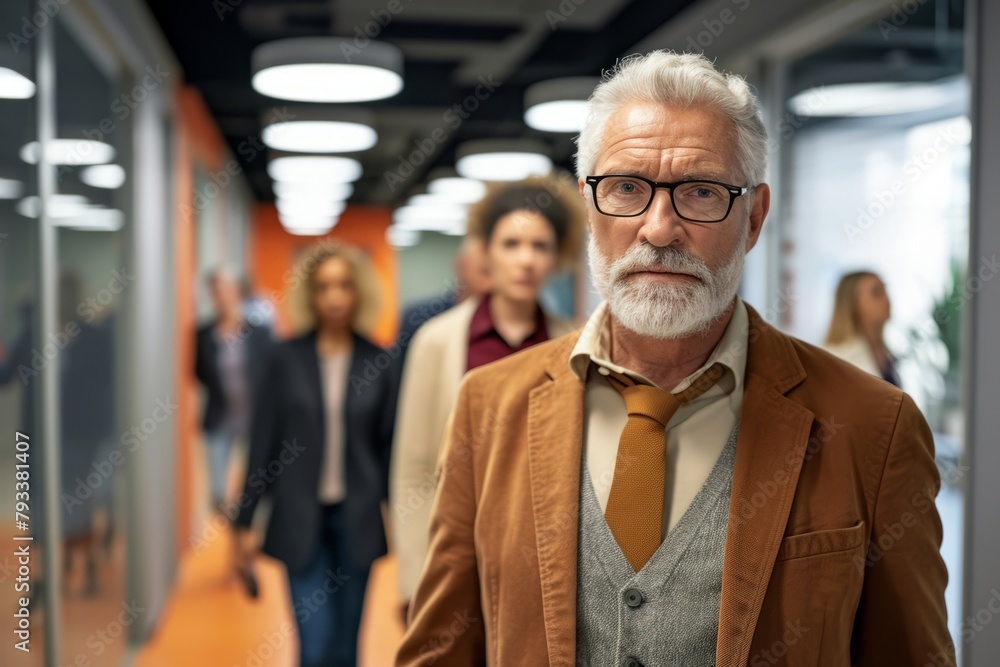 Portrait of a senior businessman with colleagues in the background at office Portrait of a senior businessman with colleagues in the background at office