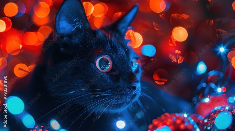 Sparkles Cat Halloween Blue AI generated