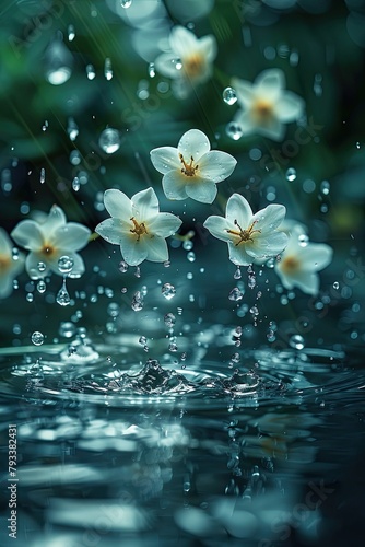 a beautiful nature close up shot of a small flower with water droplets while raining