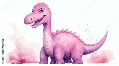 Watercolor pink dinosaur clipart 2d flat cartoon va