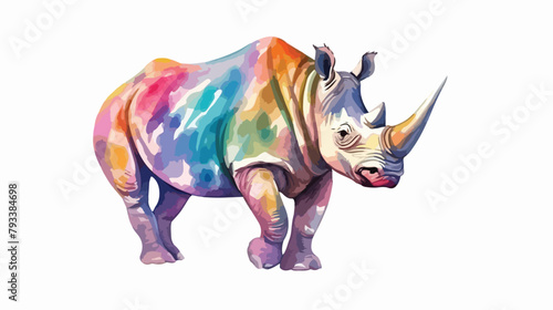 Watercolor Rhino 2d flat cartoon vactor illustratio © Mishi