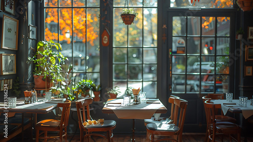 an empty restaurant with beautiful french style decor with european © eric.rodriguez