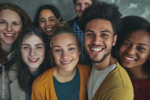 Portrait of a group of diverse young people smiling and looking at camera