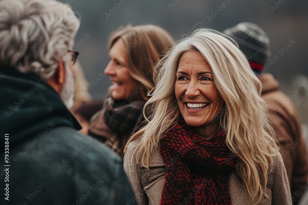 Group of friends having fun on a walk in the forest. They are laughing and talking. Group of friends having fun on a walk in the forest. They are laughing and talking.