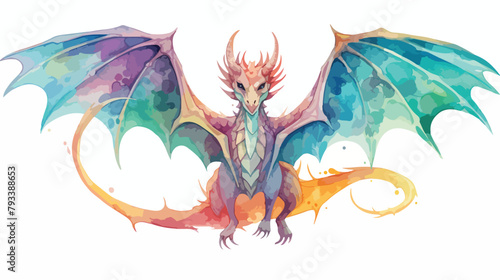 Watercolour Colourful Fantasy Dragon Clipart 2d fla photo