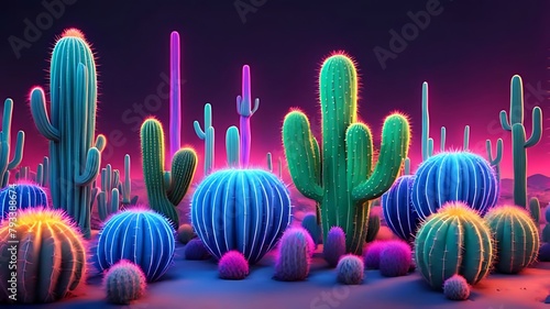 3d rendering vibrant neon cactus desert, Cinco de mayo 