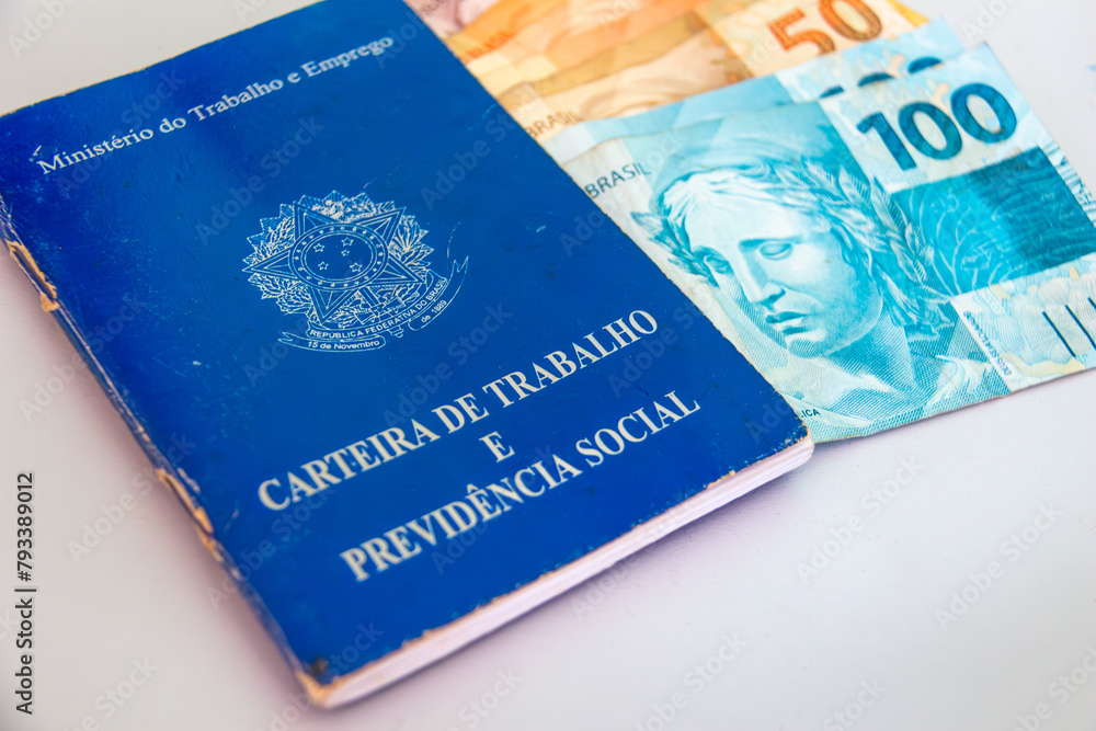 Brazilian work card. Registered work CLT and money from Brazil. Minimum wage Brazilian real money. Brazilian work card. Registered work CLT and money from Brazil. Minimum wage Brazilian real money.