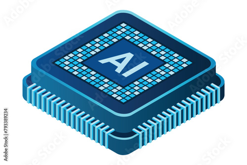 Isometric artificial intelligence chip concept. Artificial intelligence concept. Futuristic microchip processor. Vector illustration