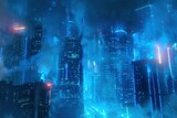 blue neon light city background - generative ai