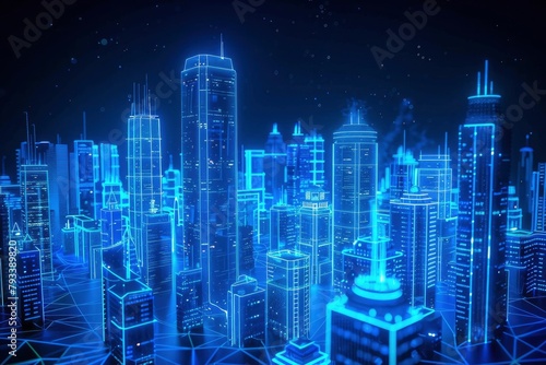 blue neon light city background - generative ai