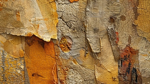 An abstract photograph of a textured canvas showcasing the designers incorporation of various materials and textures to add depth and interest to the artwork. . photo