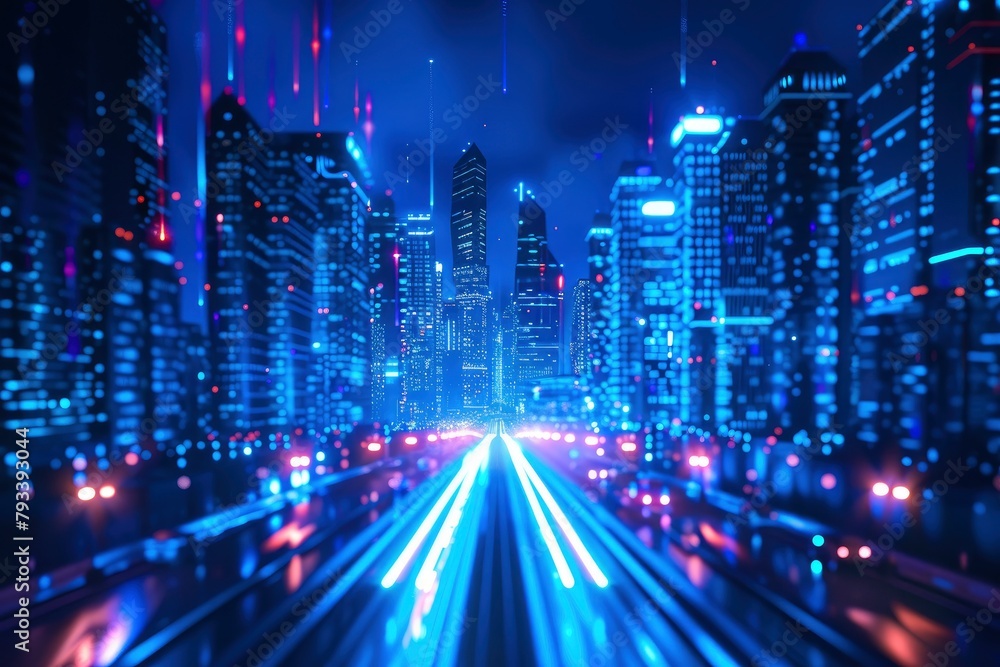 blue neon light city background - generative ai blue neon light city background - generative ai