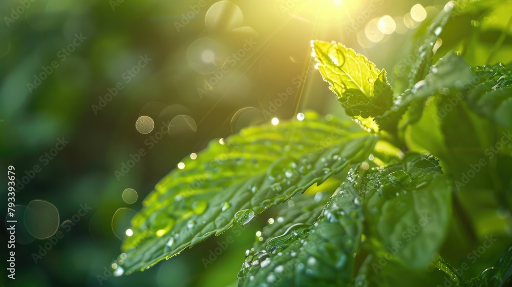Mint leaves, water drops, bokeh, warm sunlight 4k. Mint leaves, water drops, bokeh, warm sunlight 4k.