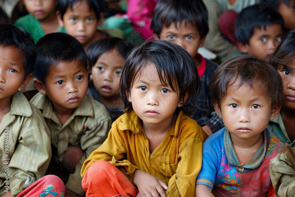 Portrait of a group of Asian children in Sapa, Vietnam