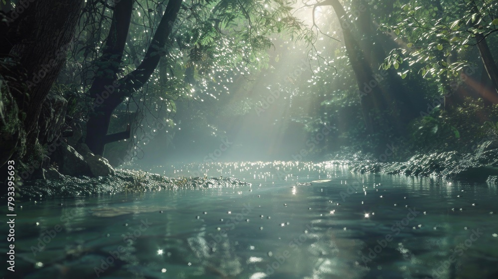 Light, shadow, water surface, trees, cool nature.