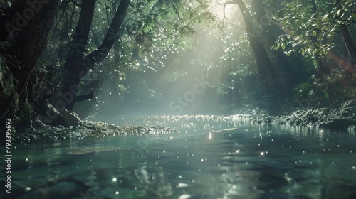 Light, shadow, water surface, trees, cool nature. © panu101